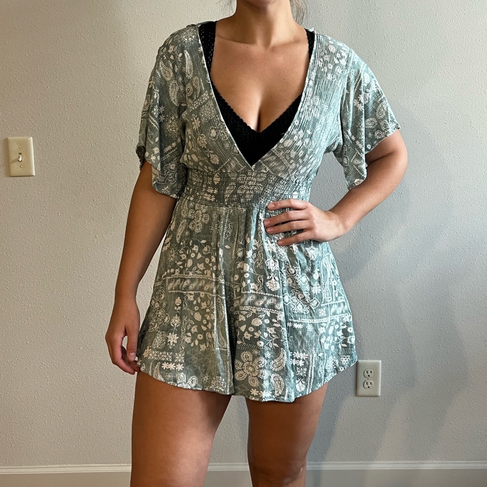 Flowy Romper with Deep V neck